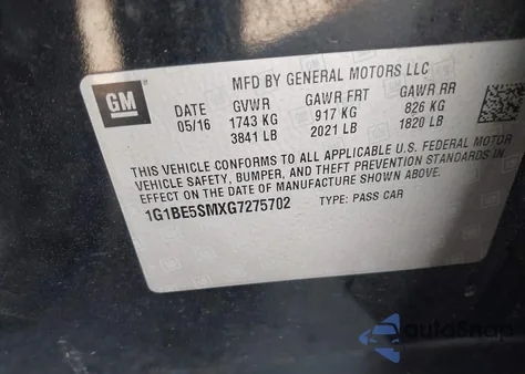 2016 Chevrolet Cruze Lt Auto z USA, uszkodzony, nr VIN 1G1BE5SMXG7275702